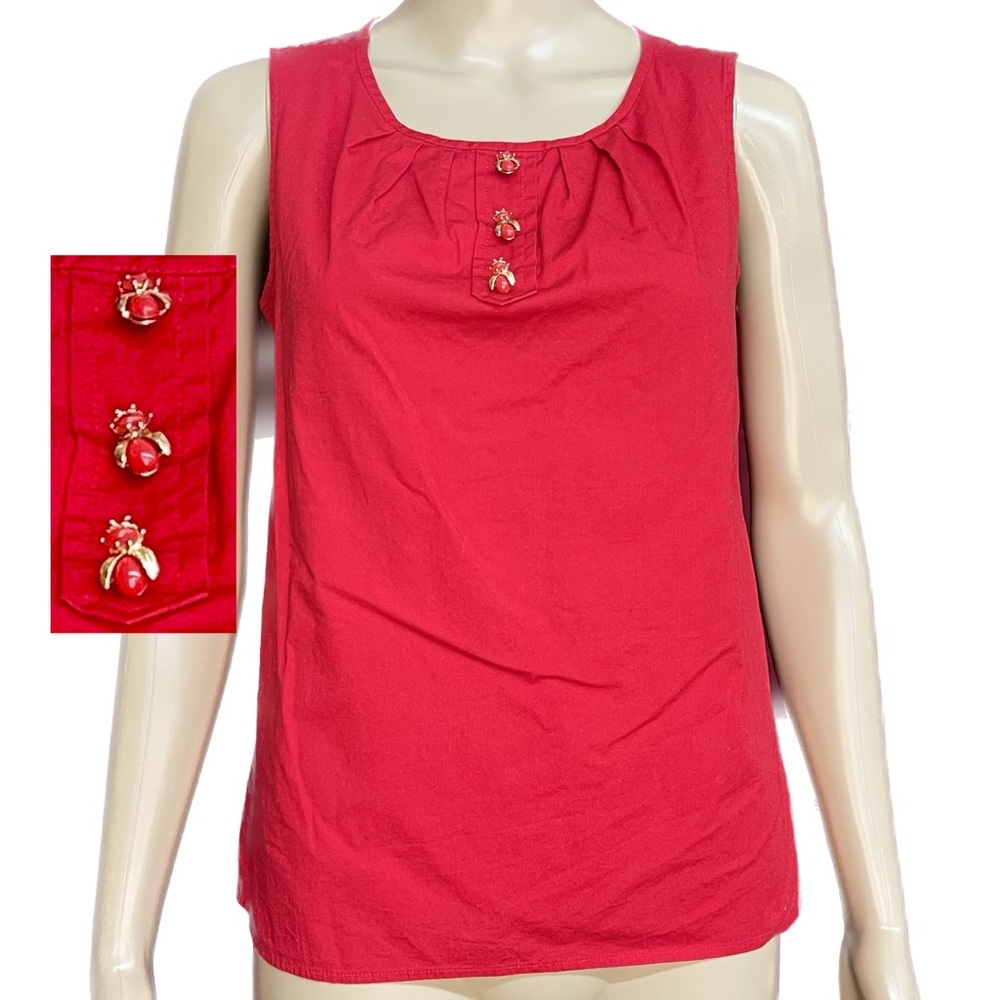 Talbots Petites Red Sleeveless Lady Bug Button Blouse Size 6P